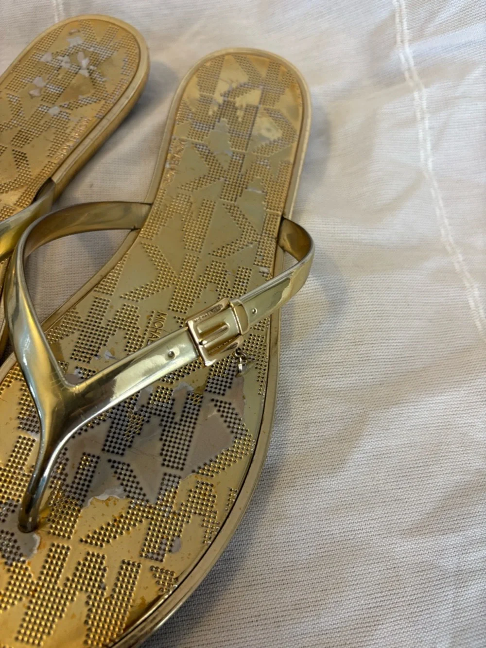 Michael Kors Emory Flip-Flops Gold Metallic‎ PVC upper slide on, women's size 11